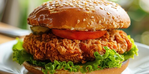 Wall Mural - Close up view of a chicken burger