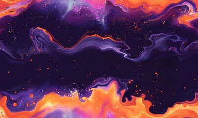 Wall Mural - symmetrical orange and purple paint stream on a dark purple backdrop, Generative AI