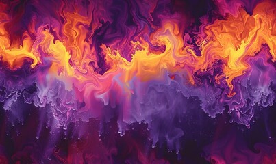 Wall Mural - symmetrical orange and purple paint stream on a dark purple backdrop, Generative AI