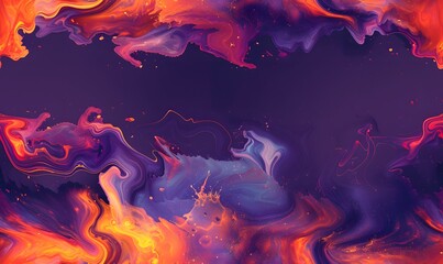 Wall Mural - symmetrical orange and purple paint stream on a dark purple backdrop, Generative AI