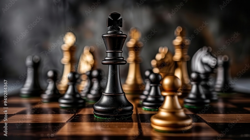 Chess board with strategic game setup, intense and focused, Strategic ...