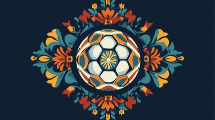 Poster - An Ornate Colorful Floral Design Featuring a Soccer Ball