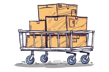 Aufkleber - A cart filled with stacked storage containers