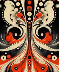 Sticker - Abstract design featuring swirling patterns in red, black, and cream colors.