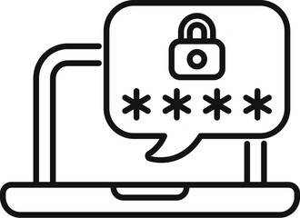 Fototapete - Laptop is showing password protection with a lock and asterisks symbol in a speech bubble, representing online security and data encryption