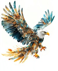 Sticker - A vibrant, artistic depiction of an eagle with intricate feather patterns and colors.