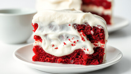 Sticker - Close Up of a Slice of Red Velvet Cake with Cream Cheese Frosting