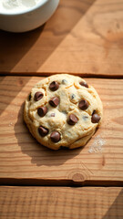 Poster - Chocolate Chip Cookie on Wooden Surface