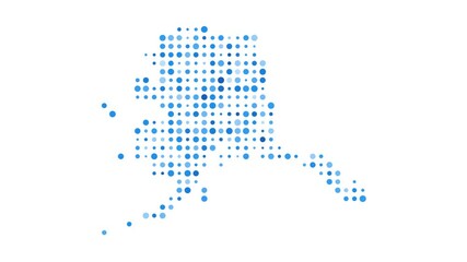 Poster - Alaska dotted digital map. Map of Alaska with pulsating colored circles. Shape of the US state filled with blue disks. Creative video.