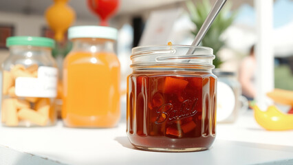 Wall Mural - Homemade Preserves in Glass Jar on White Table