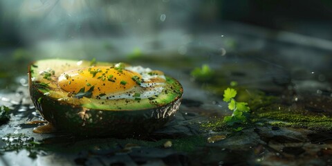 Canvas Print - Delicious baked avocado and egg starter prepared for enjoyment