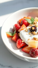 Poster - Close-up of a bowl of yogurt with strawberries, pineapple, and granola