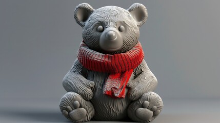 Sticker - A cartoon bear with a red scarf and snow on its fur sits on a gray background.