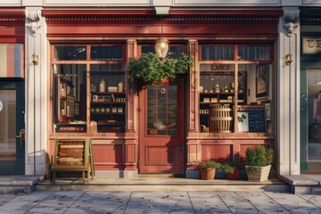 Poster - A store front with vibrant potted plants outside, perfect for a home decor or retail display