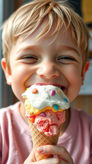 Canvas Print - Happy Kid Eating Ice Cream Cone