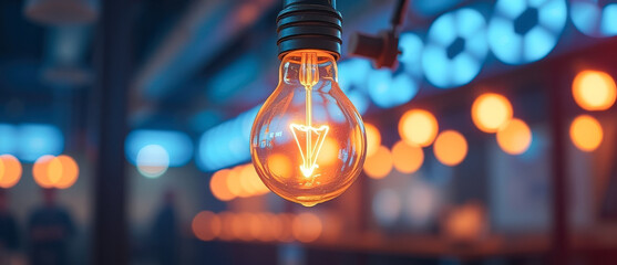 Canvas Print - Glowing Light Bulb with Warm Bokeh Background