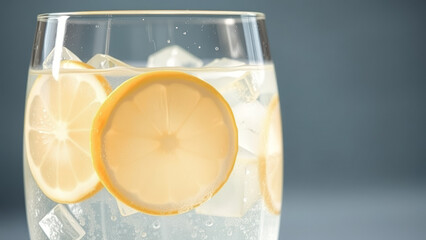 Poster - Closeup of Lemon Slice in a Glass of Sparkling Water