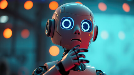 AI Robot with Blue Eyes in Futuristic Setting