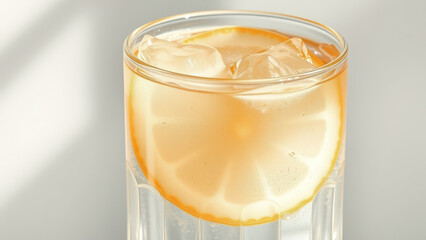 Wall Mural - Glass of Refreshing Lemonade with Lemon Slice and Ice