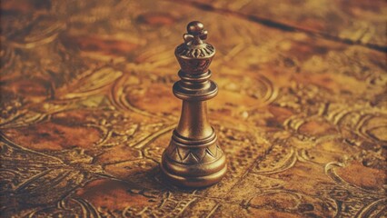 A Golden Chess Queen on an Ornate Surface