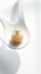 Poster - Delicate White Sphere with Green Sprig on White Spoon