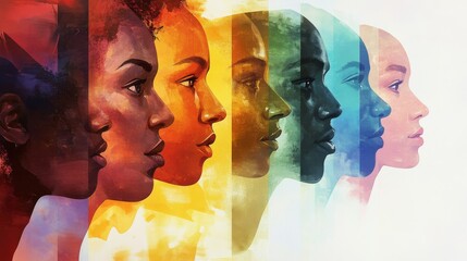 Sticker - Colorful Artistic Portrait of Diverse Women in Profile Abstract Art