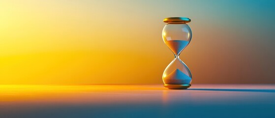 hourglass with sand running out against a sunset sky