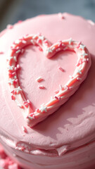 Canvas Print - Pink Cake with Sprinkles and a Heart Shape