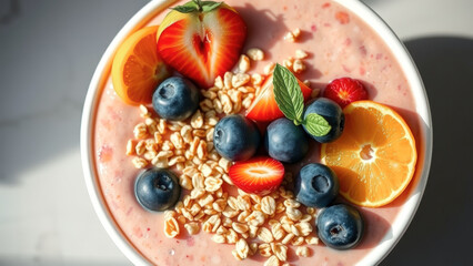 Poster - Close up of a smoothie bowl with fruit and granola