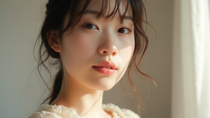 Wall Mural - Close-up Portrait of a Young Woman with Soft Light