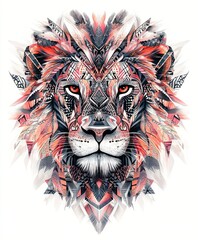 Canvas Print - A vibrant, artistic representation of a lion's face with intricate patterns and colors.