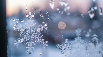 Sticker - Close-up of a snowflake on a window.