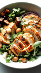 Wall Mural - Grilled Chicken Salad with Quail Eggs and Greens