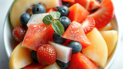 Canvas Print - Fresh Fruit Salad with Blueberries and Mint