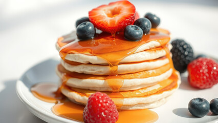 Poster - Pancakes with berries and maple syrup