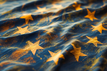 Blue flag of European Union with yellow stars