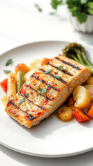 Wall Mural - Grilled Salmon with Lemon and Vegetables