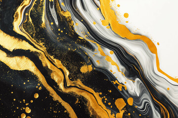 Wall Mural - Gold abstract black marble background art paint pattern ink texture watercolor white fluid wall. Abstract liquid gold design luxury wallpaper nature black brush oil modern paper splash painting water