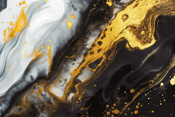 Wall Mural - Gold abstract black marble background art paint pattern ink texture watercolor white fluid wall. Abstract liquid gold design luxury wallpaper nature black brush oil modern paper splash painting water