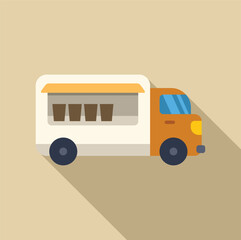 Poster - Simple yet modern flat design illustration of a food truck selling coffee in a take away cup