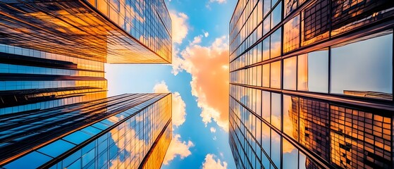 Wall Mural - Magnificent Skyscrapers Reflecting the Sky in a Stunning Urban Landscape