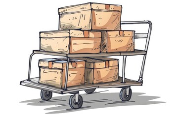 Aufkleber - A hand truck loaded with packages, great for office or warehouse use