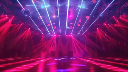 Poster - A colorful stage lit with red and blue lights, ideal for concert or performance use