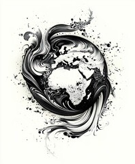 Wall Mural - An artistic representation of the Earth with swirling black and white patterns.