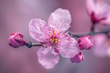 Poster - Close-up shot of a pink flower on a branch