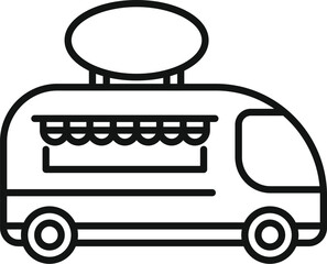 Canvas Print - Outline icon of a food truck offering street food with big empty banner for your advertisement