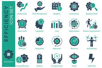 efficiency icon set. solid icon style. icon related to business. productivity, time management, capa