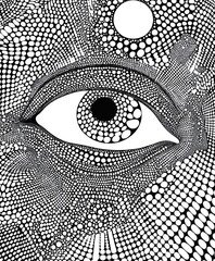 Wall Mural - An abstract illustration of an eye composed of intricate patterns and dots.