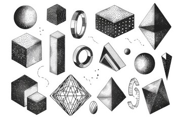 Poster - Black and white illustration of various geometric shapes
