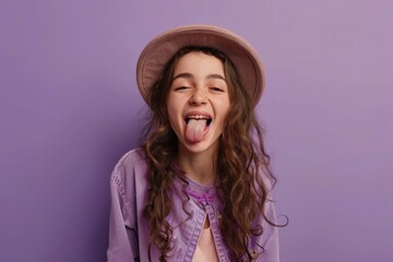 Poster - A young girl wearing a hat and sticking out her tongue